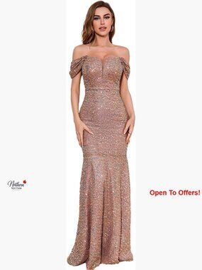 Sequin Formal Maxi Dress with Long Sleeves, Polyester